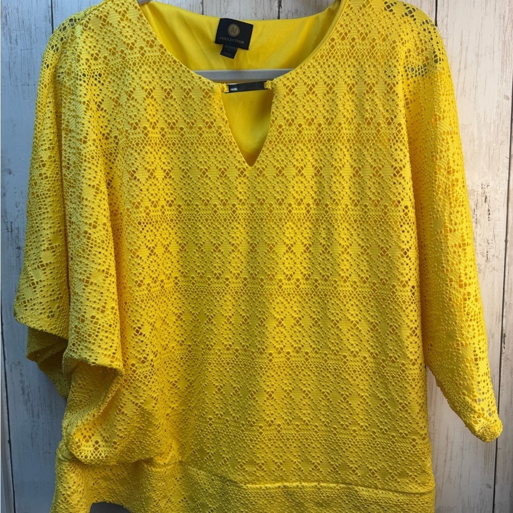 JM Collection Sunny Yellow Lace Blouse size Large
